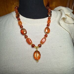 Source Unknown Amber‎ and Gold Beaded Necklace